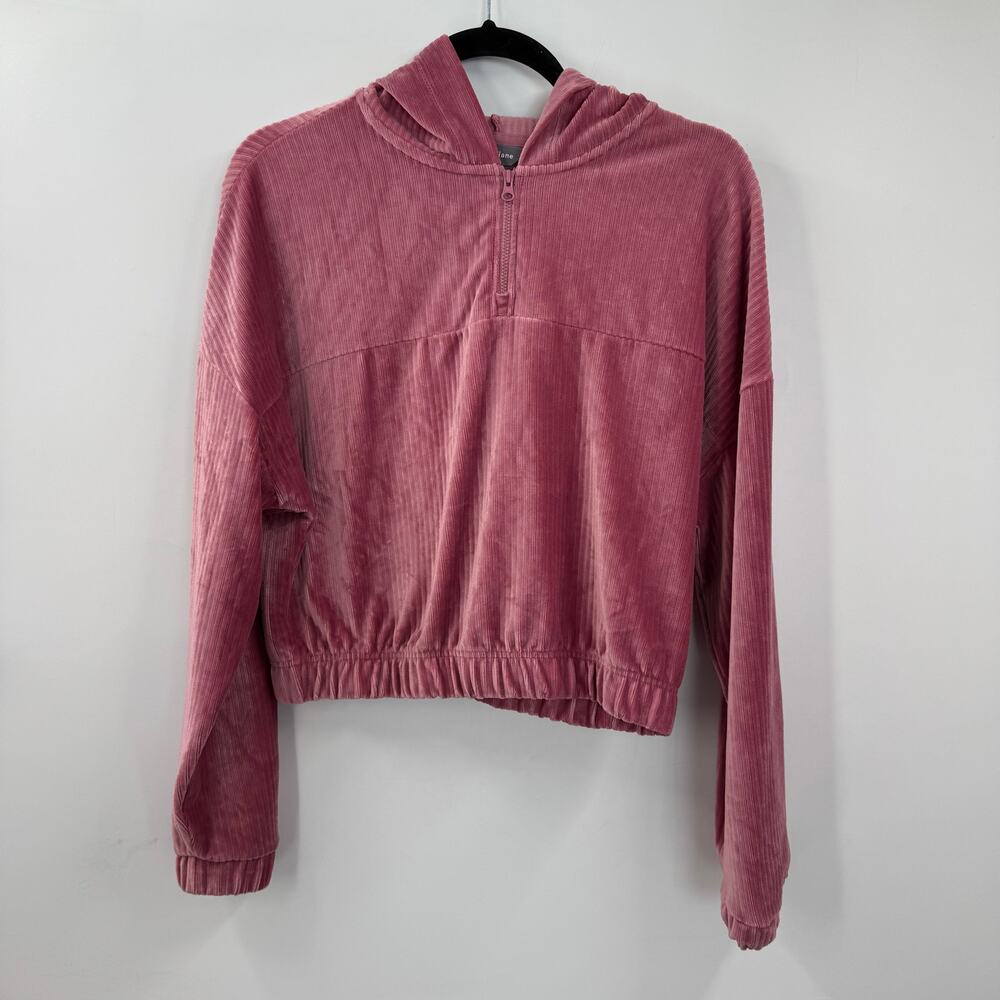 Cobble Lane pink velvet cropped hoodie
